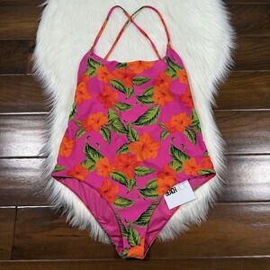 Beach Riot Women's Size Large Hibiscus Sunset Floral‎ Stevie One Piece Swim Suit